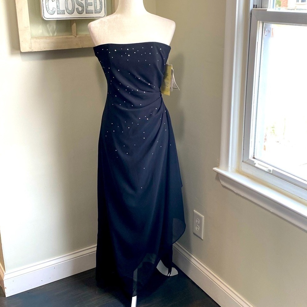 Jessica McClintock Rhinestone Ruched Column Dress Vintage Y2K Deadstock NWT